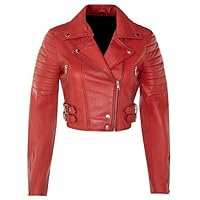 Women’s Chic Red Cropped Leather Biker Jacket - Short Body Women's Leather Jacket