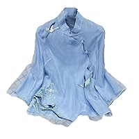 Ethnic Style Suit Shirt Crane Embroidery Chinese Tops Women Eleganti Loose White Blue Hanfu Blouse