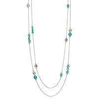 BULINLIN Layered Silver Long Necklace for Women Turquoise Stone Beaded Strand Sweater Chain Necklaces Fashion Costume Jewelry Gifts for Mom