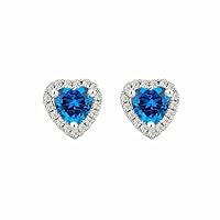 2.10Ct Heart Brilliant Cut Blue Topaz Halo Stud Earring 14K White Gold Plated