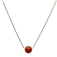 Floating 10mm Carnelian Stone Station 18KT Gold-Flashed Sterling Silver Box Chain Necklace Ext