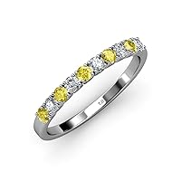 Round Yellow Sapphire Diamond 3/4 ctw 10 Stone Women French Set Wedding Band Stackable 14K Gold