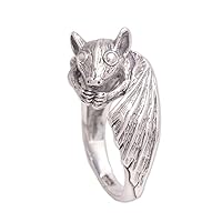 NOVICA Artisan Handcrafted .925 Sterling Silver Cocktail Ring Bat from Bali Indonesia Animal Themed Halloween 'Beautiful Bat'