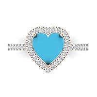 2.33ct Heart Cut Solitaire with Accent Halo Simulated Cubic Zirconia Blue Turquoise Modern Statement Ring 14k 2 Tone Gold