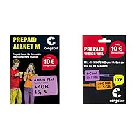 congstar Prepaid ALLNET M SIM Card without Contract I Allrounder Prepaid Package in D-Net Quality & congstar Prepaid As I Want SIM Card without Contract I Prepaid Credit Choice Mix in D-Net Quality