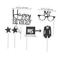 BESTOYARD 5 Sets Black Decor Male Cake Toppers Suit Cupcake Toppers Cupcake Ornament Happy Birthday Decorations for Boys Black Trim Baby Shower Cake Toothpicks Man Flag Birthday Cake Wooden