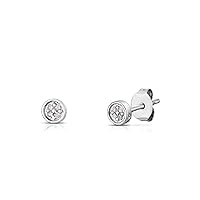 Tiny Round Pave Girls Diamond Accent Stud Earrings in Rhodium Plated 925 Sterling Silver Cartilage Earring for Second Hole Piercing