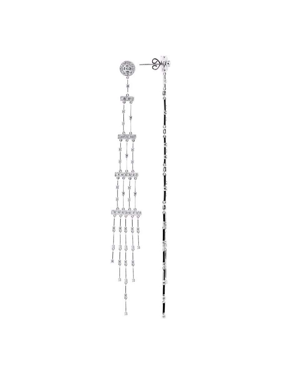 *RYLOS Chandelier Shoulder Sweeper Dangling Diamond Earrings in 14K White Gold