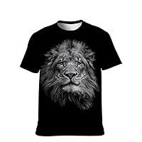 Mens Cool-Novelty T-Shirt Graphic-Tee Funny-Vintage Short-Sleeve Hip Hop: 3D Lion Print Casual Holiday Apparel Valentine Gift