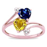 Custom Personalized 2 Two Stone Double Heart Mothers Engagement Promise Birthstone Ring 14kt Gold