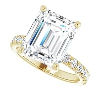 10K Solid Yellow Gold Handmade Engagement Ring 4.25 CT Emerald Cut Moissanite Diamond Solitaire Wedding/Bridal Ring Set for Women/Her Propose Ring, Perfact for Gifts Or As You Want