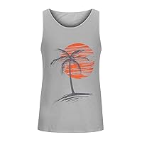 Mens Tropical Print Sleeveless Tank Tops Hawaiian Beach Tank Shirt Crew Neck Workout Bodybuilding Vest Graphic Tee