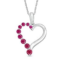 ABHI 0.50 CT Round Cut Created Ruby Love Heart Pendant Necklace 14k White Gold Over