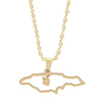 BR Gold Jewelry Stainless Steel Heart Jamaica Map Pendant Necklace for Women Jamaican