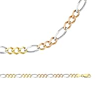 Figaro Necklace Solid 14k Yellow White Rose Gold Chain Concave 3 + 1 Link Tri Color 5.5 mm 24 inch
