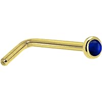 Body Candy Solid 14k Yellow Gold 2mm Genuine Sapphire L Shaped Nose Stud Ring 18 Gauge 1/4
