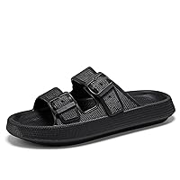 Large size slippers for men to wear outdoors in summer with thick soles and anti slip one-piece slippers for men's casual and fecal feeling, beach cool Black slippers for men's waterproof