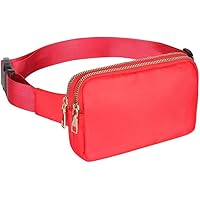 Fanny Packs for Women, Everywhere Crossbody Belt Bag with Adjustable Strap and 2 Zipper Pockets, Fashion Waist Packs Bum Bag for Workout/Running/Hiking (Red)
