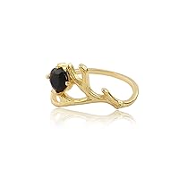 Gold Plated Black Onyx. Handmade Round Shape Prong Sett Gemstone Brass Adjustable Rings