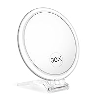 Magnifying Handheld Mirror Double Sided, 1X 30X Magnification Hand Mirror, Travel Folding Held Adjustable Rotation Pedestal, Portable Small Makeup Mirror,5 Inch