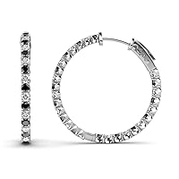 Black & White Natural Diamond Inside-Out Hoop Earrings 1.35 ctw 14K White Gold
