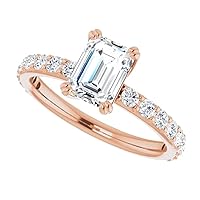 925 Silver, 10K/14K/18K Solid Gold Moissanite Engagement Ring,1 CT Emerald Cut Handmade Solitaire Ring, Diamond Wedding Ring for Women/Her Anniversary Ring, Birthday Gifts,VVS1 Colorless Ring