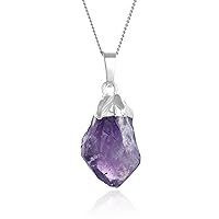 Adabele 1pc Authentic Sterling Silver Raw Amethyst Citrine Gemstone Necklace 18 inch Healing Crystal Chakra Stone Hypoallergenic Nickel Free Fine Women Jewelry