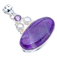 Natural Chevron Amethyst River Pearl And Amethyst Handmade 925 Sterling Silver Pendant 1.5