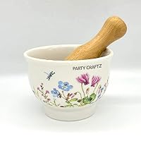 Ceramic Mortar Wild Flower Pattern Grinder and Pestle for Spices, Seasonings, Pastes, Pestos and Guacamole Korea
