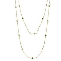 13 Station Emerald & Natural Diamond Cable Necklace 1.16 ctw 14K Yellow Gold. Included 18 Inches Gold Chain.