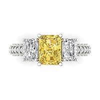 Clara Pucci 4.26 ct Emerald Cut Solitaire 3 stone Natural Yellow Citrine Engagement Promise Anniversary Bridal Ring 18K White Gold