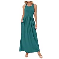 Summer Dresses for Women 2024 Casual Dress Loose Solid Color Sleeveless Vest Long Dress