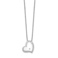 925 Sterling Silver Spring Ring Polished and satin White Ice Diamond Love Heart Necklace 18 Inch Measures 12mm Wide Jewelry for Women
