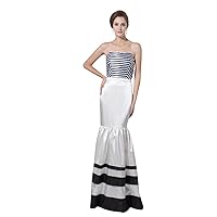 Unique Black And White Strapless Mermaid Striped Prom Evening Dress