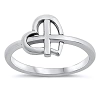 Cross Heart Faith Love Christian Purity Ring 925 Sterling Silver Band Sizes 4-10