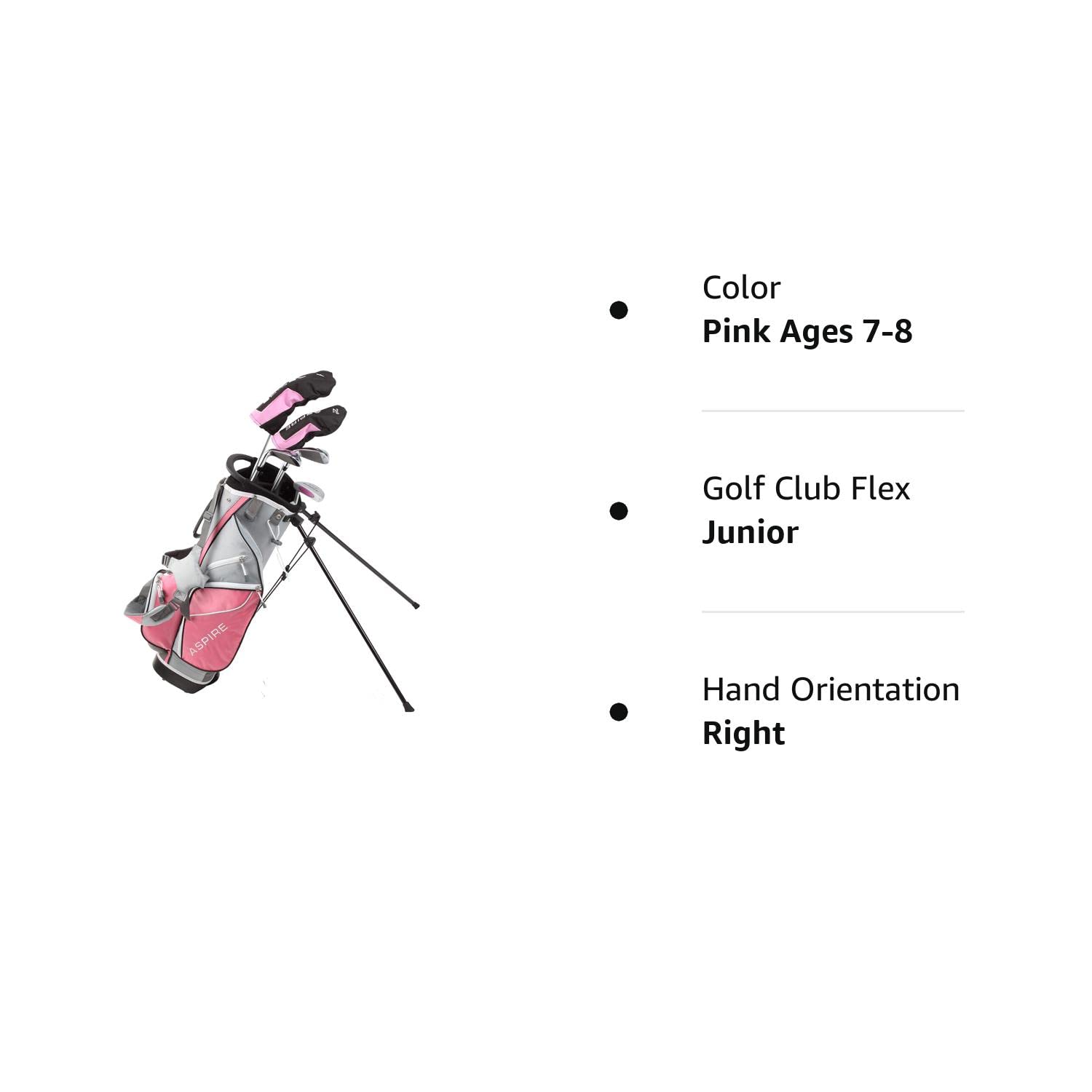 Aspire Junior Plus Complete Golf Club Set for Children, Kids - 5 Age Groups Boys and Girls - Right Hand, Real Girls Junior Golf Bag, Kids Golf Clubs Set