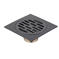 Square Shower Floor Drain Black, 4 Inch Solid Brass Floor Drain with Removable Strainer Cover Washing Machine Foor Drain for Home Balcony Bathroom Hotel
