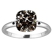 2.54 ct SI2 Cushion Moissanite Solitaire Silver Plated Engagement Ring Brown Color Size 7