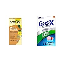 Senokot Extra Strength 36 Count and Gas-X Extra Strength Cherry Flavored 125mg Simethicone 72 Count Bloating Relief Bundle