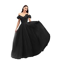 Basgute Off Shoulder Tulle Prom Dresses Long Corset Fairy Sweetheart Ruched Formal Evening Party Ball Gown for Women