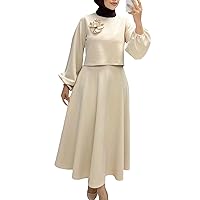 Islamic Dress for Women Prayer Clothes for Muslim 2 Piece Set Floral Tops Maxi Skirt Plus Size Ramadan Eid Dresses 2024