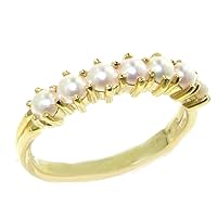 14k Yellow Gold Cultured Pearl Womens Eternity Ring