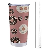 20 oz Donut Tumbler with Lid and Straw Insulated Travel Coffee Mug Reusable Stainless Steel Thermal Cups