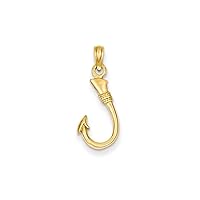 14K Yellow Gold 3D Fish Hook Pendant Fine Jewelry Gift For Her For Women