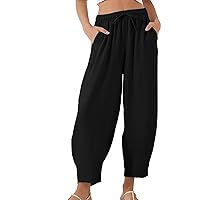 Women's Baggy Harem Pants Drawstring High Waist Casual Trousers Summer Ankle Length Beach Slacks Pants with Pockets