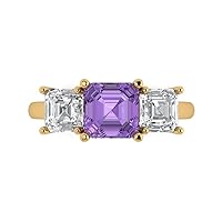 Clara Pucci 3.3 Square Emerald Baguette cut 3 stone Solitaire Accent Stunning Simulated Alexandrite Modern Promise Statement Ring 14k Yellow Gold