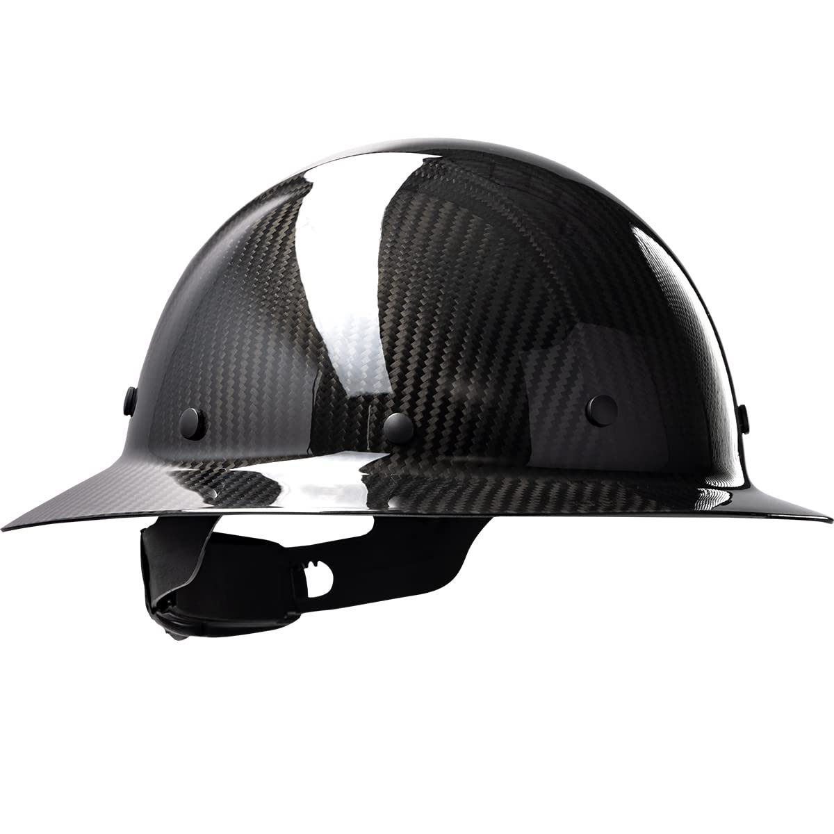 PIP Wolfjaw, Full Brim Smooth Dome Hard Hat with Glossy Carbon Fiber Shell, 8-Point Riveted Textile Suspension, Wheel-Ratchet Adjustment, Black (280-HP1471R-11)