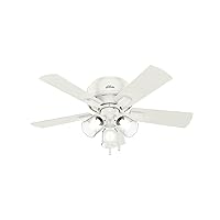 Hunter Fan Company, 52152, 42 inch Crestfield Fresh White Low Profile Ceiling Fan with LED Light Kit and Pull Chain