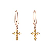 New Simple 14k Gold Over .925 Sterling Silver Cross Charm Citrine Hook Dangle Drop Earrings For Women Lady