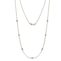 7 Stone Petite Pink Sapphire & Lab Grown Diamond Womens Station Necklace (VS2-SI1,G-H) 0.45 ctw 14K Gold